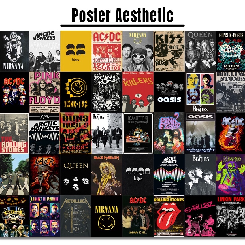 Poster Dinding Aesthetic | Poster Aesthetic | Isi 48 Poster | Collage Kit | Aesthetic Wallposter | Poster murah |  art wall |  poster band retro vintage black blue red purple brown avengers softblue | Viral poster-band isi 48 A6