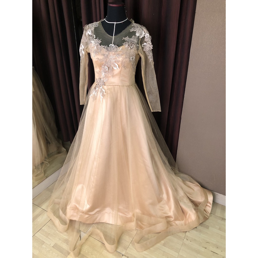 Gaun Gold panjang brukat