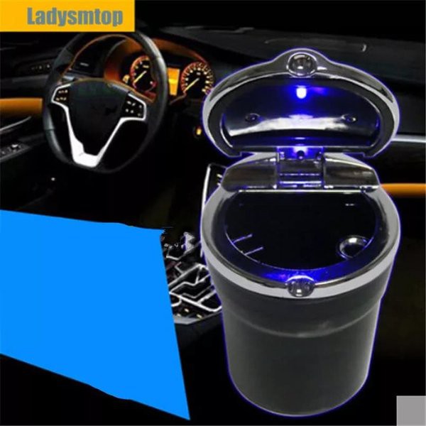 Asbak koin Cup Chrome Holder Car Ashtray Mobil lampu LED warna biru