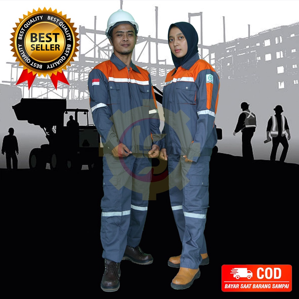 WEARPACK ATASAN ABU TUA KOMBINASI OREN/WEARPACK LENGAN PANJANG/KEMEJA SAFETY