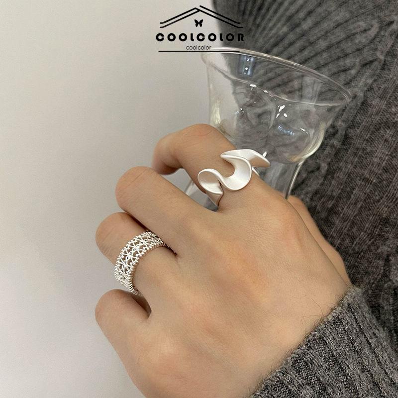 COD❤️Cincin Renda Zirkon Gelombang Matte Pembukaan Cincin Sederhana Wanita yang Dapat Disesuaikan- cl