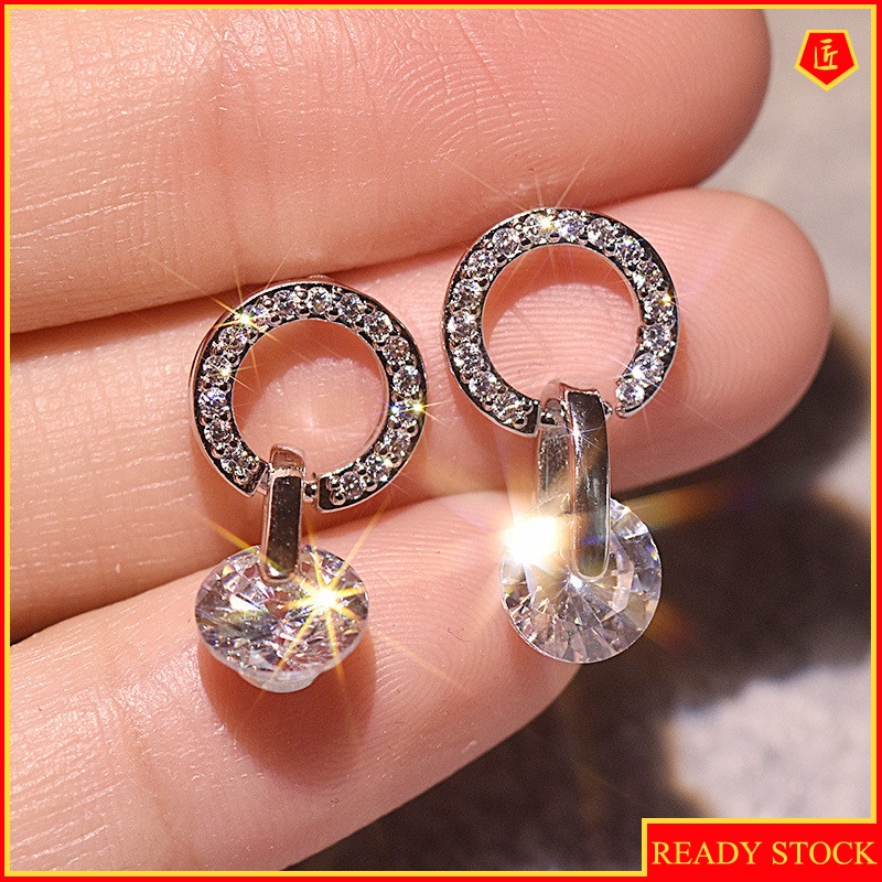 [Ready Stock]925 Silver Exquisite Shining Diamond Ear Studs Simple Graceful