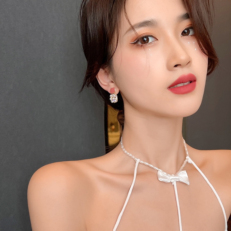 Anting Tusuk Silver 925 Bentuk Kotak Hias Mutiara Gaya Korea Untuk Wanita