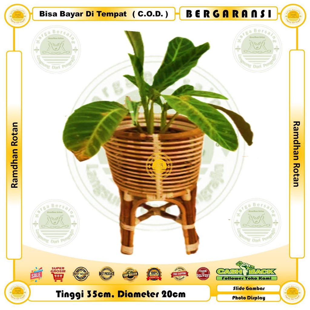 Standing Pot Tinggi 35 cm Bahan Rotan - Tempat Pot Dari Rotan - Place pots of rattan - Ramdhan Rotan