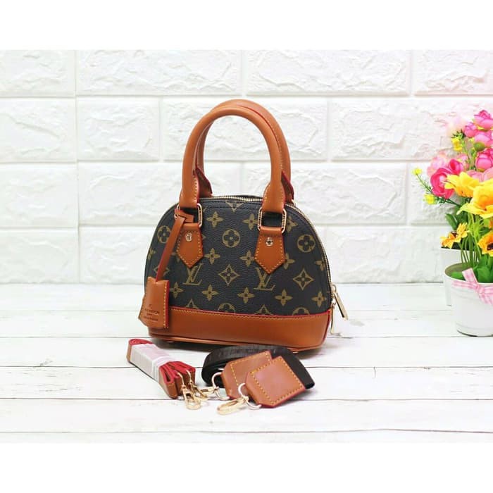 SALE TAS LV ALMA MINI 2 STARP + GEMBOK TAS LV PREMIUM LOGO LV ALMA MINI FULL EMBOSED