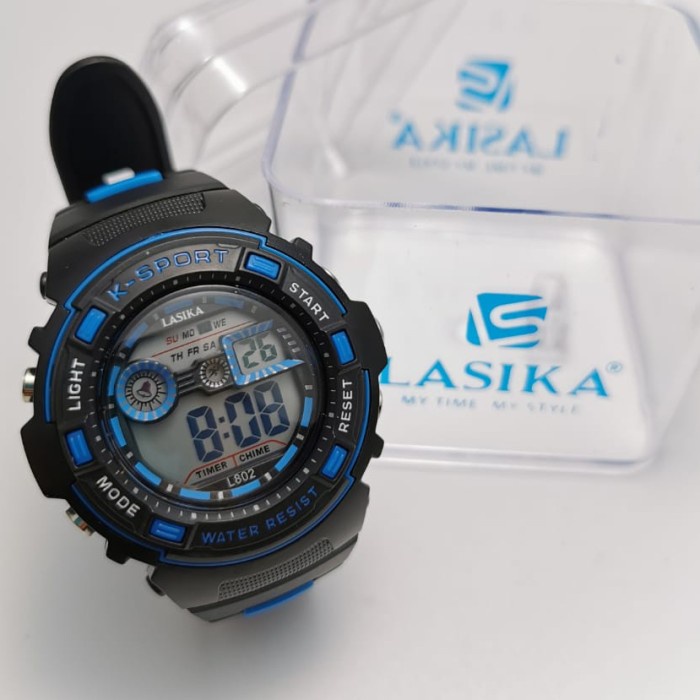 Jam Tangan  Lasika 802 jam tangan anak remaja anti air ada led sporty watch - Hitam lucu Pria kirim 