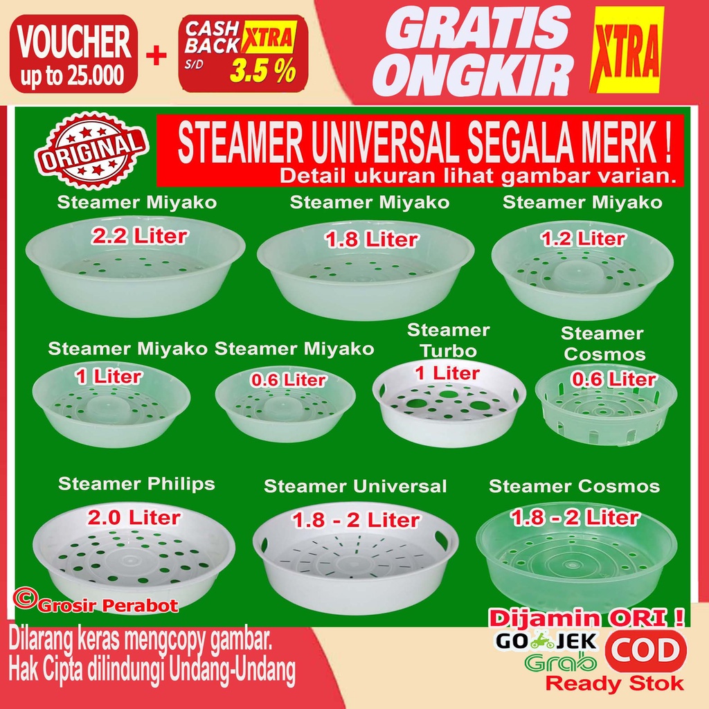 Steamer Kukusan Rice Cooker Magic Com Miyako dan Merk Lainnya 0.6 1.0 1.2 1.8 2 2.2 3 Liter Sarangan Plastik Megicom Rice Coker Magicom Mejikom Original Asli Ori Miyako