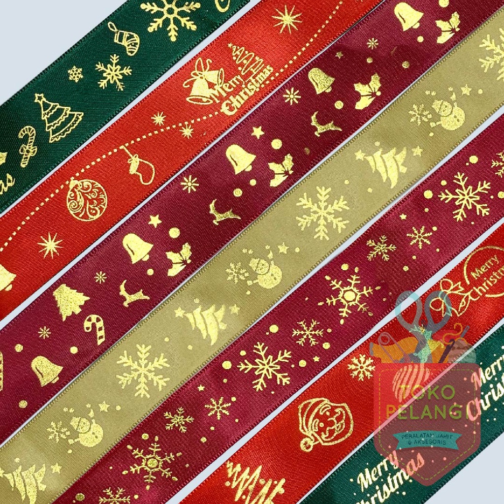 

Pita Ribbon Natal Merry Christmas Kado Hampers Natal Pohon Merah Hijau Emas Marun Wine 1inch/ 2,5cm PER METER