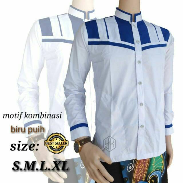 SALE  baju koko hilwa motif kombinasi biru putih