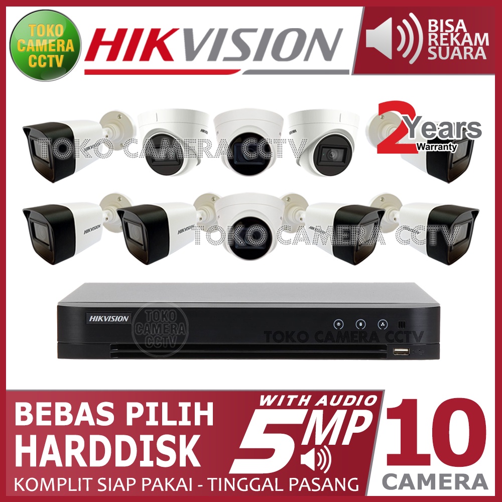 PAKET CCTV HIKVISION 5MP 16 CHANNEL 10 KAMERA AUDIO