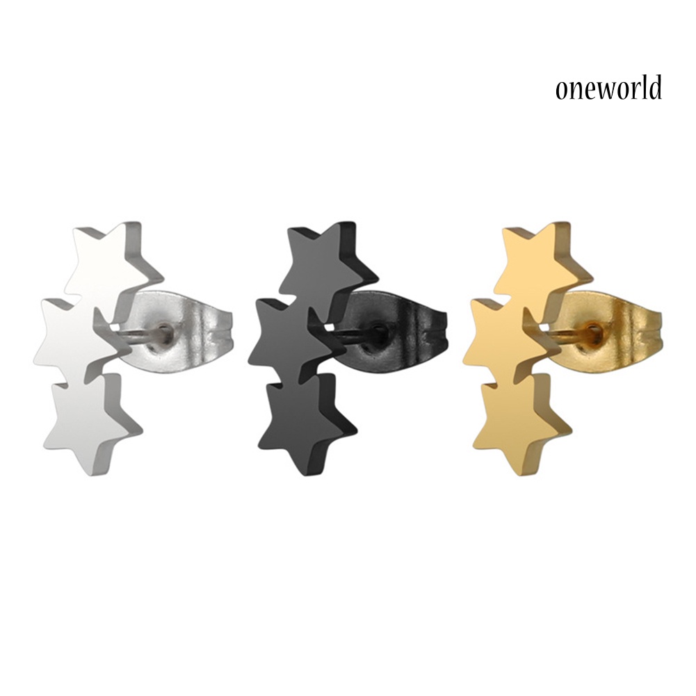 OW@ Chic Triple Star Ear Studs Stainless Steel Earrings Women Piercing Jewelry Charm