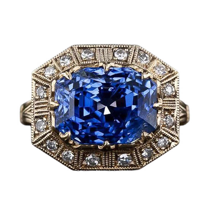 Cincin Emas 18K Hias Batu Permata Sapphire Biru Untuk Wanita