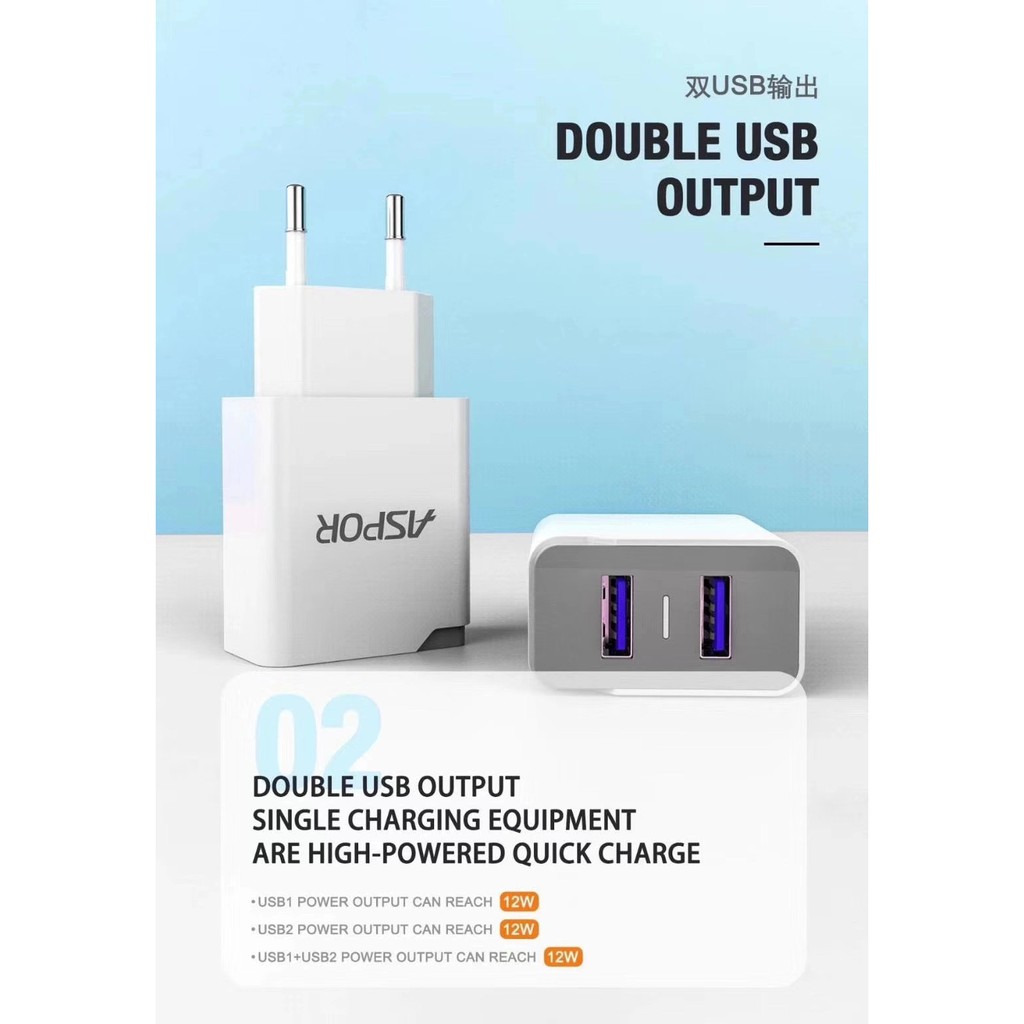 Aspor Charger dual usb 2.4A with iQ