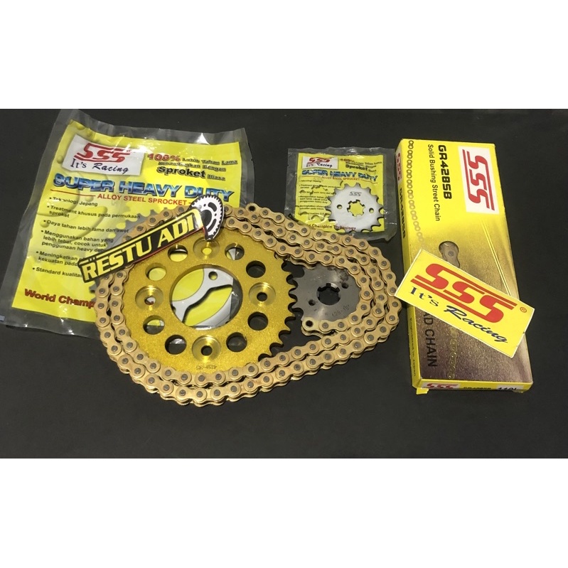 Gear set SSS Gold 428x13-15 &34-40T Eantai 110L Gold KPH,SupraX 125,Kharisma, fit new,Blade,Revo new