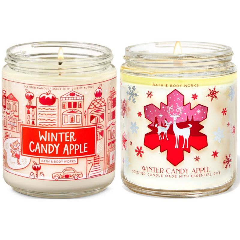 BATH &amp; BODY WORKS BBW WINTER CANDY APPLE WCA MADE WITH ESSENTIAL OILS WHITE BARN 1 SINGLE WICK SCENTED CANDLE 198 G PENGHARUM RUANGAN