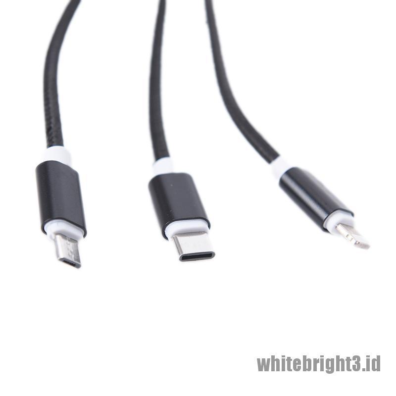 &lt; White3 &gt; 3 in 1 Kabel Data / Charger Micro USB / Type C Untuk iPhone