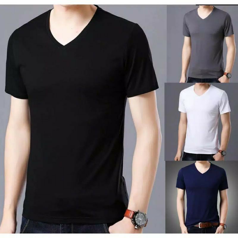 KAOS POLOS V-NECK PRIA BAHAN COMBED T-SHIRT V-NECK PRIA LENGAN PENDEK KAOS OBLONG V-NECK PRIA UNTUK SANTAI KAOS DALAMAN V-NECK PRIA