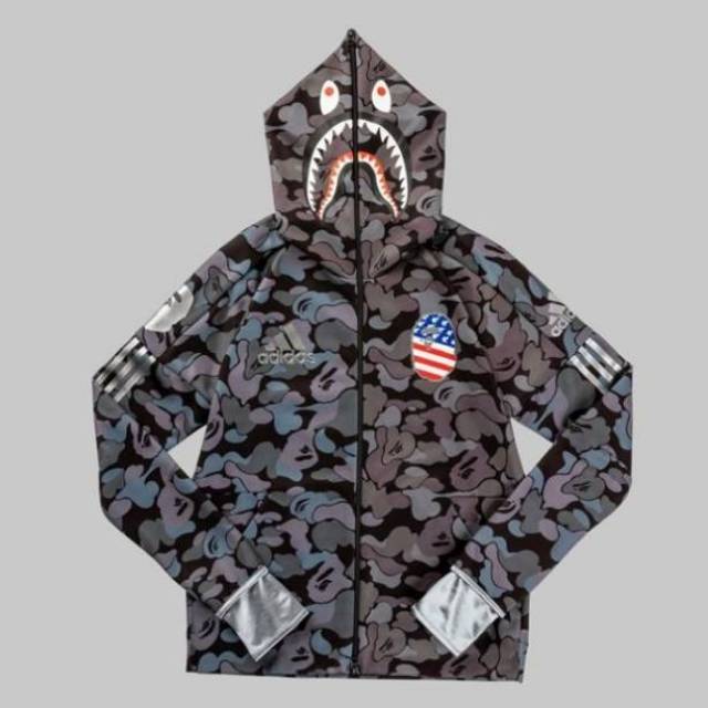 Bape x Adidas Football Shark Hoodie Black 100% original authentic