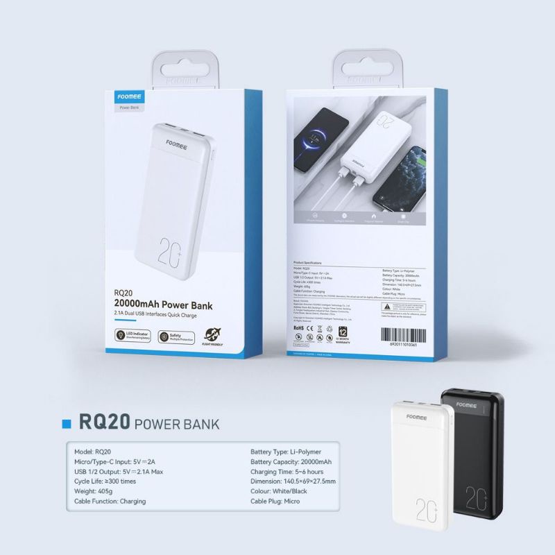 FOOMEE RQ20 / AA23 / AB21 Power Bank 20000mAh 2.4A Dual USB Powerbank Quick Charge