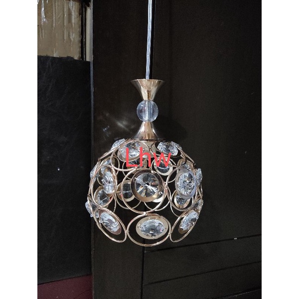 Lampu gantung minimalis kristal engkel/tunggal warna gold dekorasi meja makan,mini bar,cafe,resto