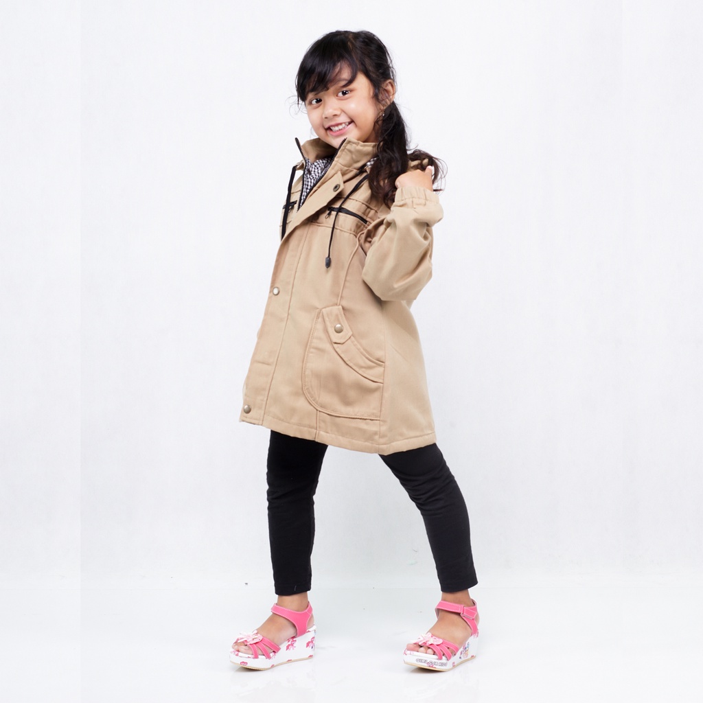 SPEC.052 Jaket Anak Perempuan usia 6 8 10 12 tahun - Jaket Hoodie Parka Anak Cewek wanita krem cantik hangat lucu