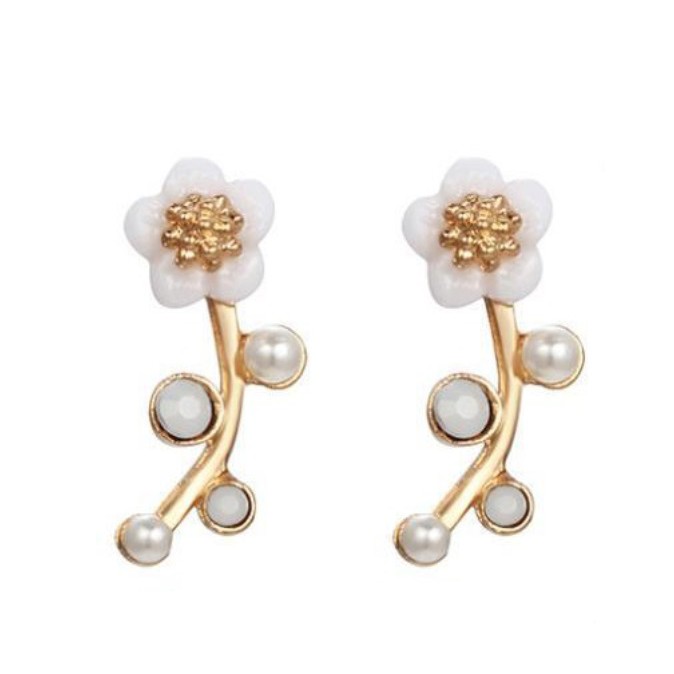 Anting Tindik Mini Wanita Mutiara BUNGA E114 Korea Fashion Women Pearl Earring Giwang Cewe-GOLD