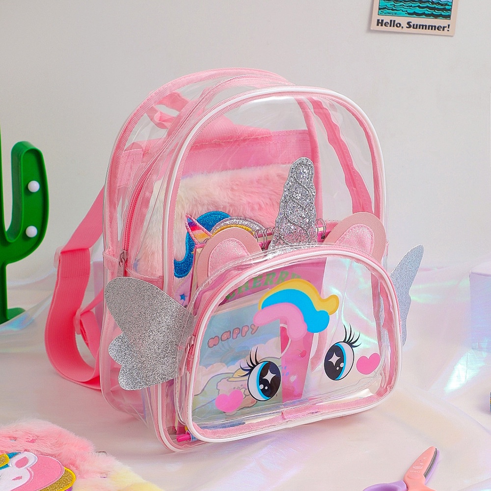 Tas Ransel unicorn waterproof Backpack PVC Transparan Tas Ransel Jalan Anak Perempuan Paud Tk Tas Anak kekinian import Berkualitas Tas Blingberry import tas blingberry grosir