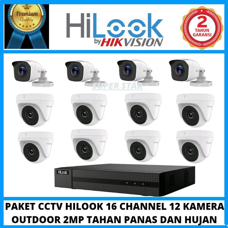 PAKET CCTV HILOOK 16 CHANNEL 12 KAMERA 2MP AUDIO SERIES BISA MEREKAM SUARA DAN VIDEO