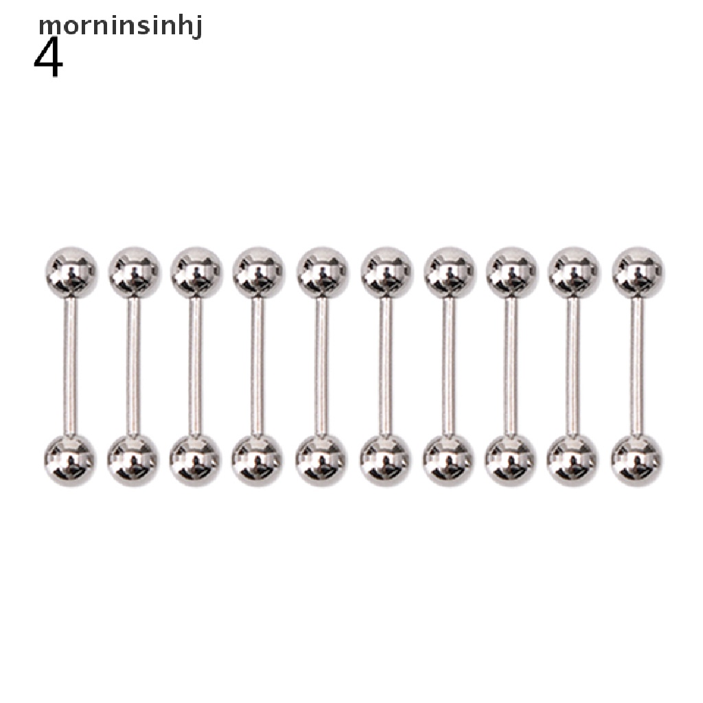 Mornin 10pcs Anting Tindik Lidahputingtubuh Bentuk Barbell Bahan Stainless Steel