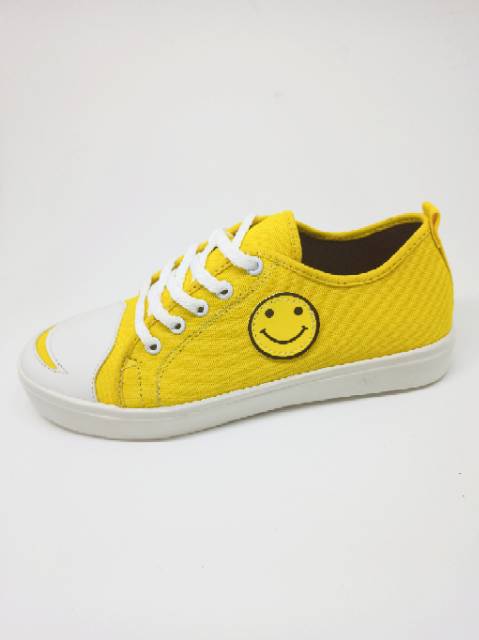 Dinda sepatu wanita kanvas smile sepatu sneaker Korea hitam dan kuning