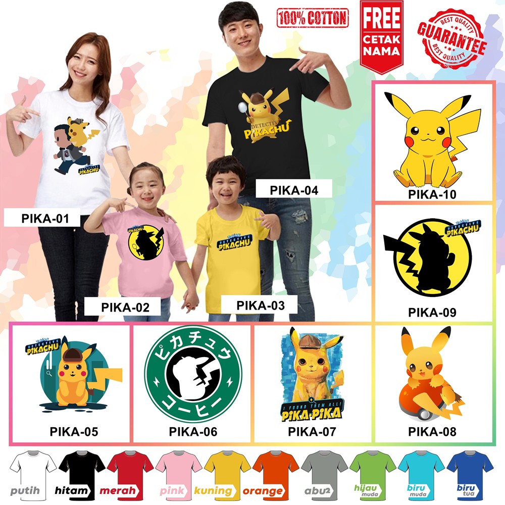 [FREE NAMA!!] Baju Kaos ANAK DAN DEWASA PIKACHU BANYAK MOTIF