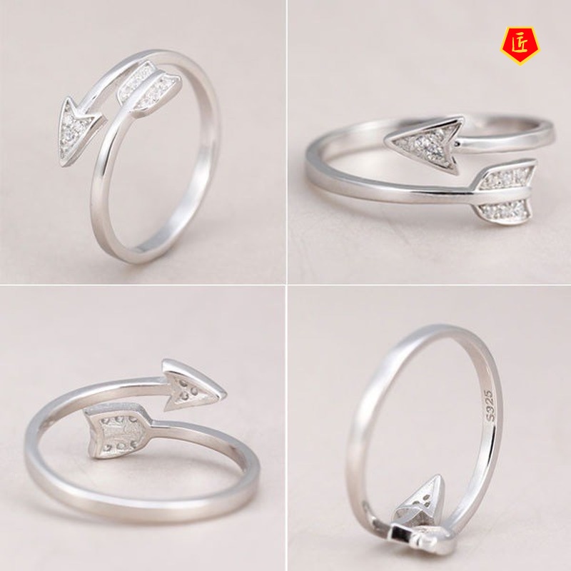 [Ready Stock]Creative Curved Arrow Ring S925 Silver Cute Fashion