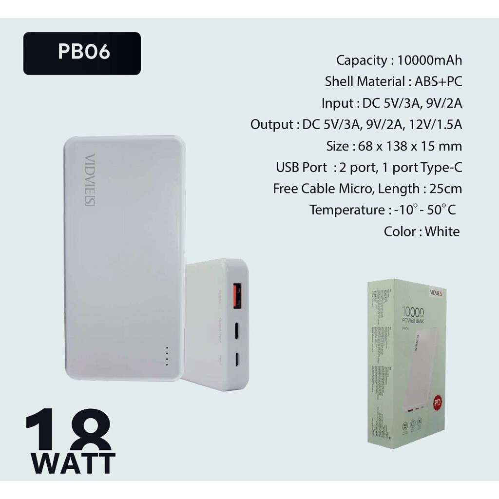 PB06 - Powerbank Vidvie 10000mAh