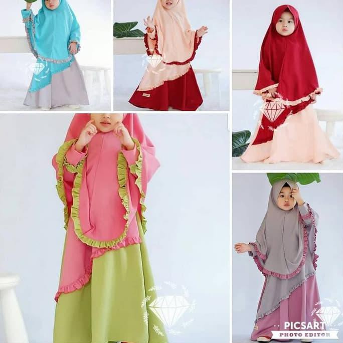 Gamis Anak Kid Misca Dm Bahan Full Baloteli Fit 5-7Thn - Jilbab Biru