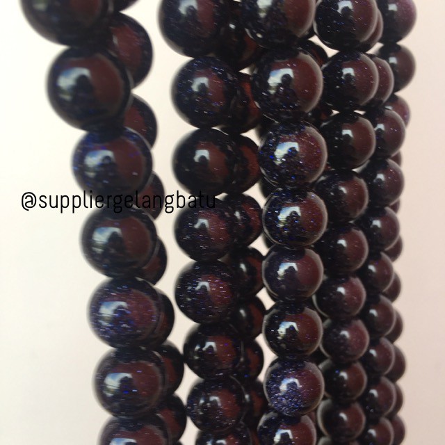 material blue sand stone batu pasir emas biru aksesoris manik 12mm gelang kalung unisex pria wanita