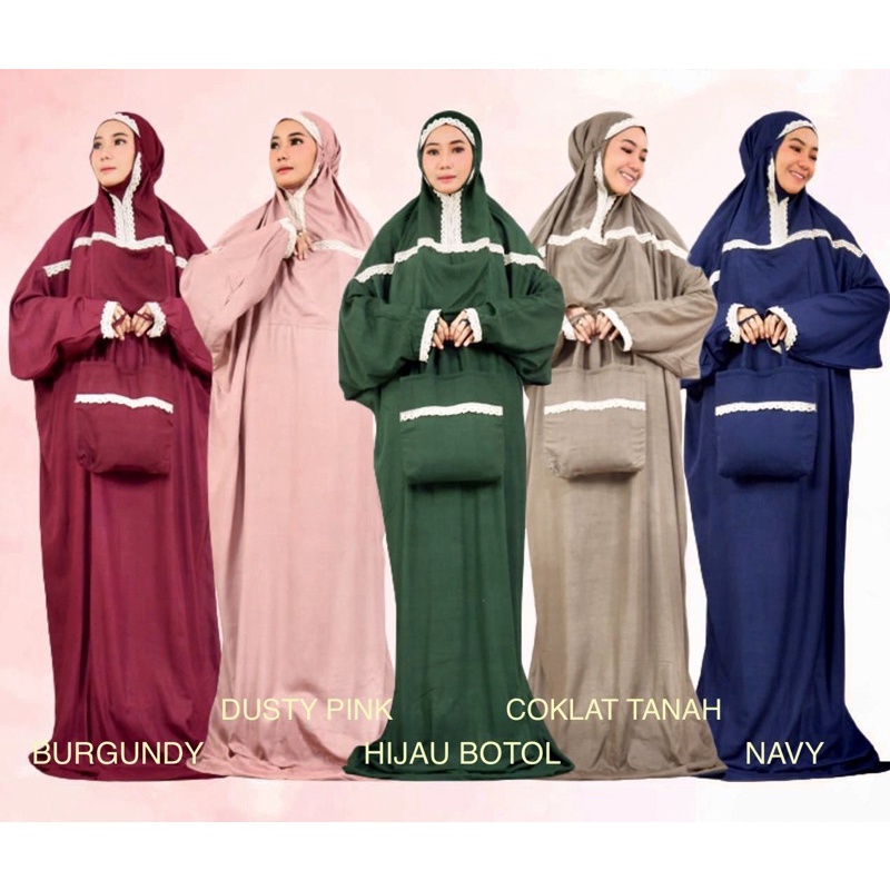 Mukena Renda Terusan Hadramaut Terompah Bordir Polosan Warna Mukenah Bali Dewasa Jumbo Rayon Polos H