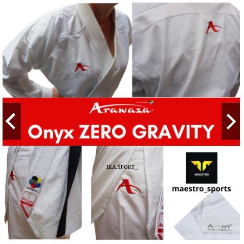 (ARZ) BAJU Karate ARAWAZA Onyx ZERO Gravity, WKF Approved - WHITE Embroidery