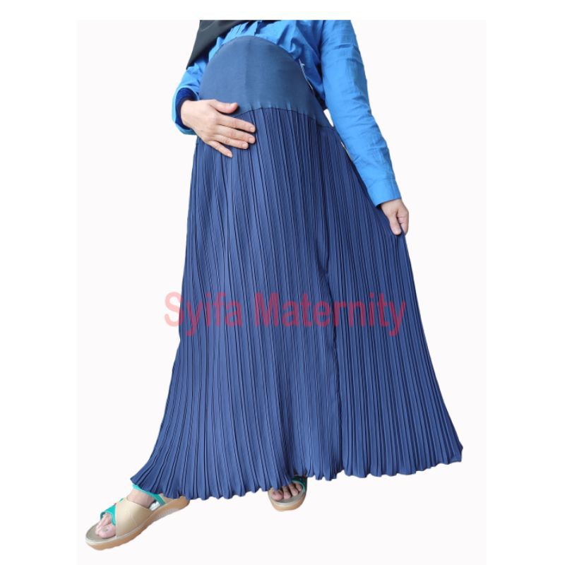 BA43 Rok Hamil Plisket - Syifa Maternity-Dongker Cerutticrepe