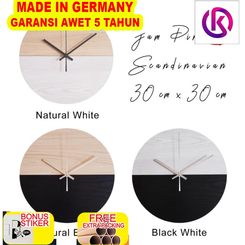 

Terlaris Jam Dinding Scandinavian Round 30x30 Wall Clock Mesin Sweep Movement