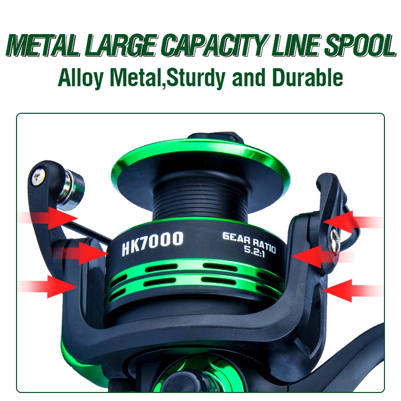 1Pcs Full All Metal Spool Fishing Reel Hk1000-7000 Jigging Reel 5.2:1 Spinning Reel Max Drag 8Kg 2+1Bb High Speed Spinning Reel Send A Line Spool