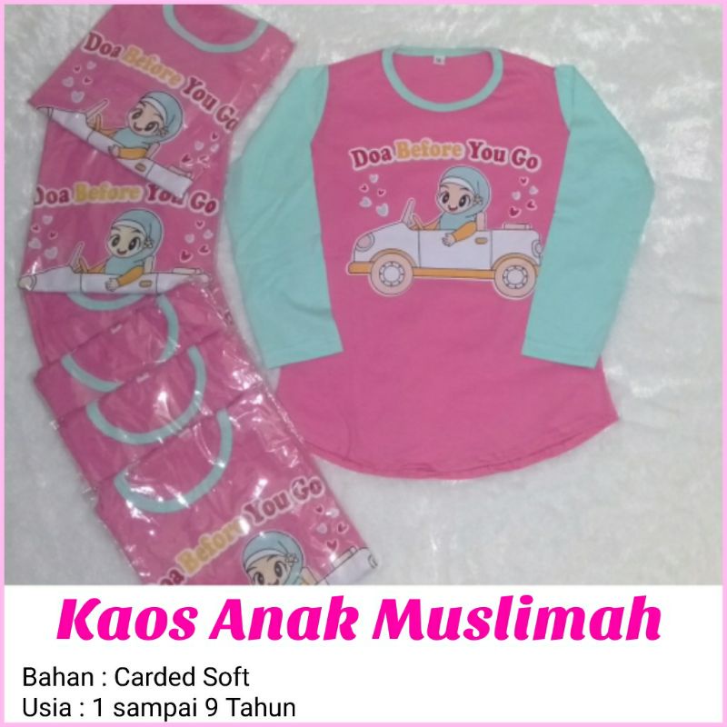 Kaos Anak Perempuan Muslimah Cewe Karakter Doa Pink Tosca