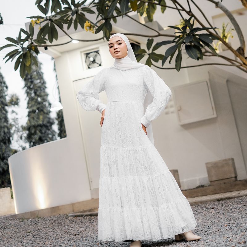 SEERA DRESS BYGIAGIO gaun kondangan dress akad simple gaun wedding pernikahan baju muslim putih dres lamaran elegan pakaian wanita pesta elegan fashion korea dres lebaran cantik anggun mewah nyaman gaun vintage fashion gaun bahan lace brokat halus furing