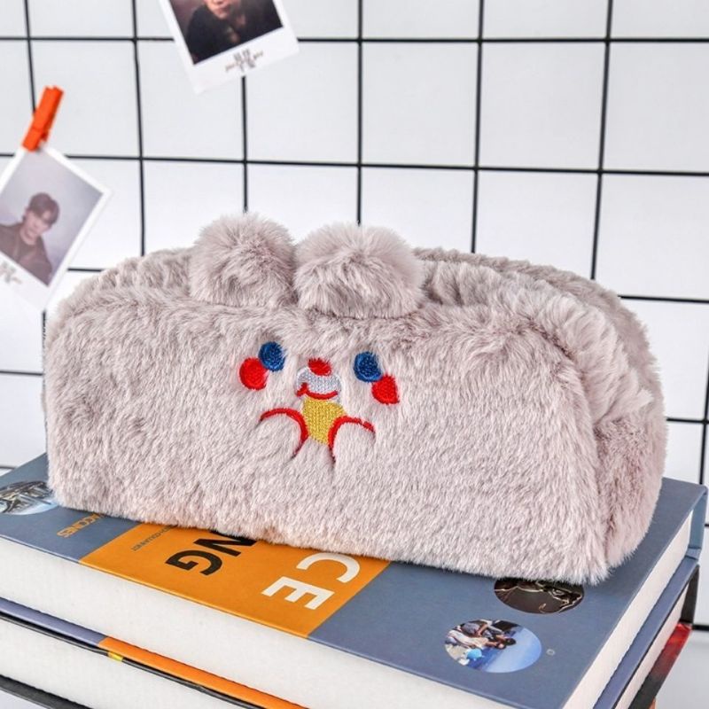 kotak pensil bulu kelinci rabbit lucu /pouch bulu/tempat pensil