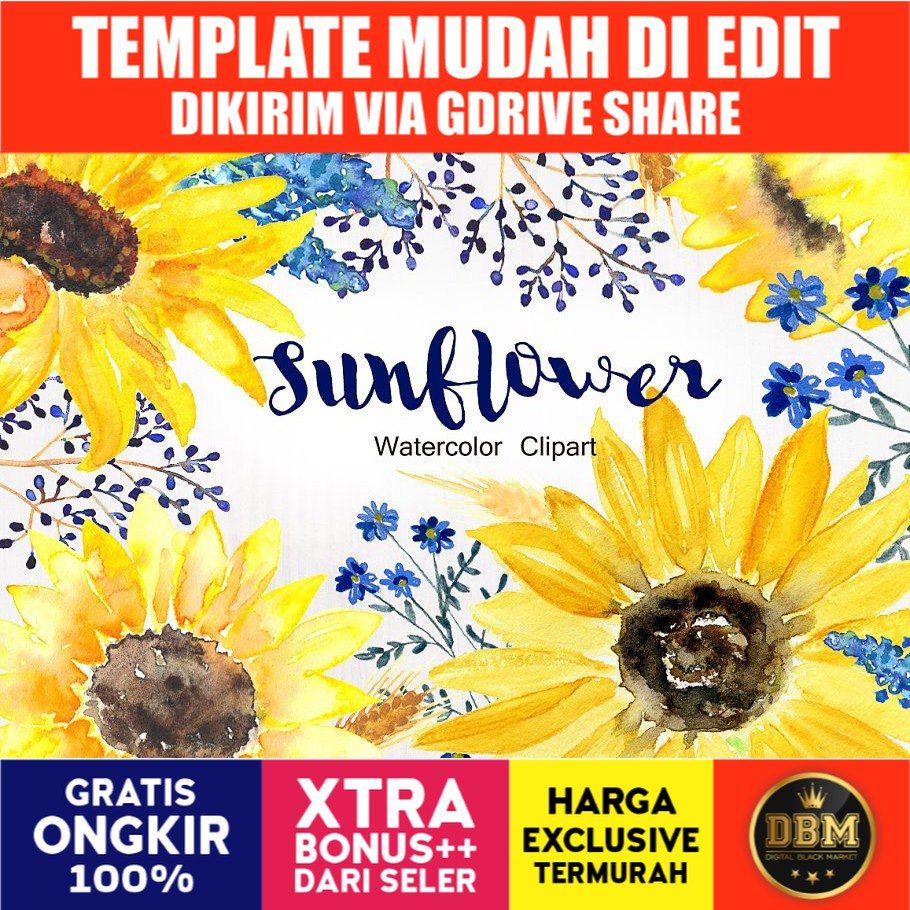 Sunflowers Gold Water Color Clipart - JPEG Ultra HD