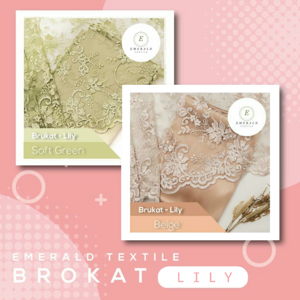 SETENGAH METER Kain Brokat Tile Prancis Kain Kebaya Brokat Motif Lily ( HARGA PER 50cm KAIN )