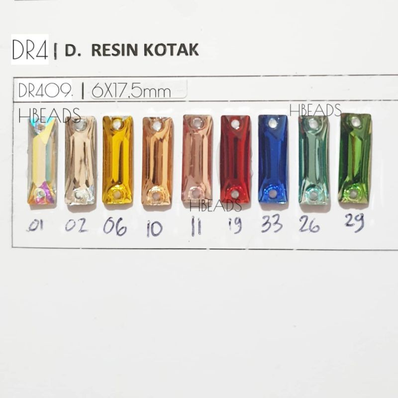 DRG209 | 1 gross RESIN Persegi 6x17,5 mm noncangkang