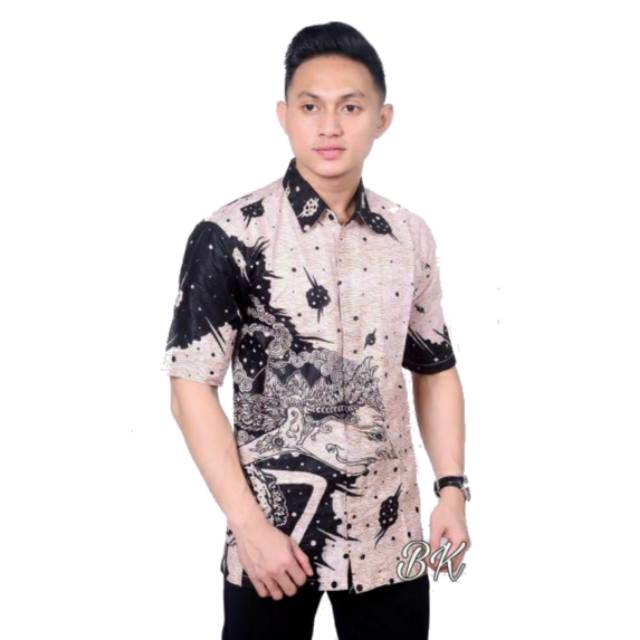 BATIK WILDAN - kemeja batik Lengan Pendek pria murah warna hitam manis / batik pria monokrom