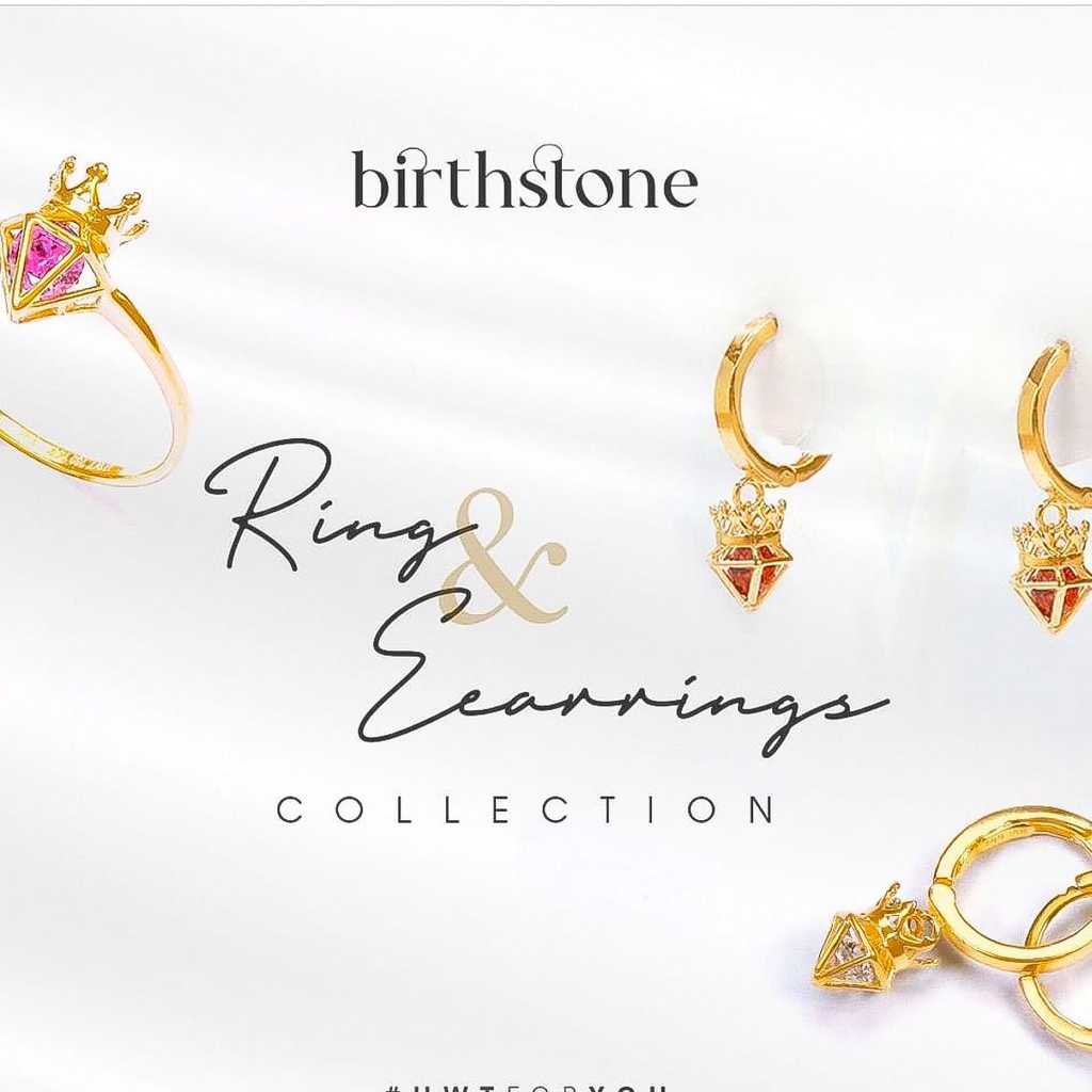 Anting birthstone anak dan dewasa emas asli kadar 700 70 16k rosegold gold giwang kerabu bulat gantung gantung permata crown sapphire emerald ruby bulan lahir 2 dua gram gr g