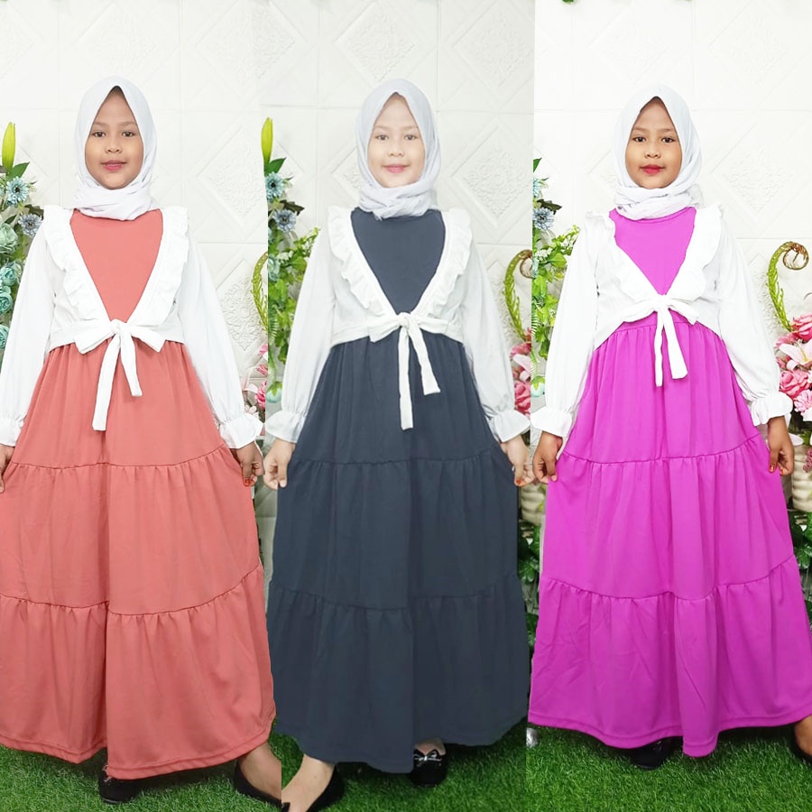 GAMIS ANAK SERAYU ROMPI PUTIH DRESS WARNA 3-12tahun CARLINA