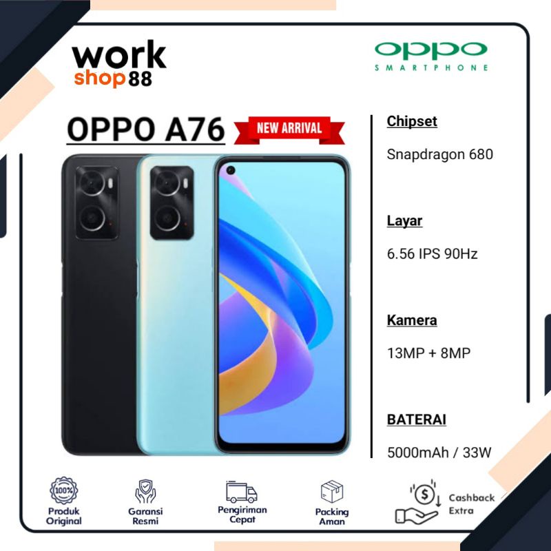 Jual HP Terbaru OPPO A76 (Ram    11GB) 6GB+5GB Extendable Rom internal